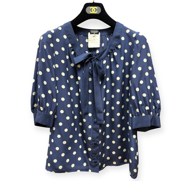 Chanel Vintage Polka-Dot Silk Blouse - Picture 1 of 3